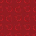 Vector seamless apple pattern; red background.